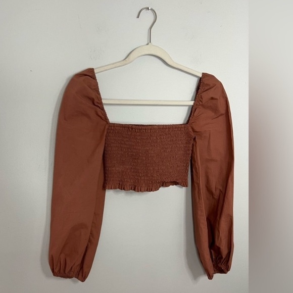 Wilfred by Aritzia Inaya Smocked Off Shoulder Blouse Mauve XS - Picture 2 of 8